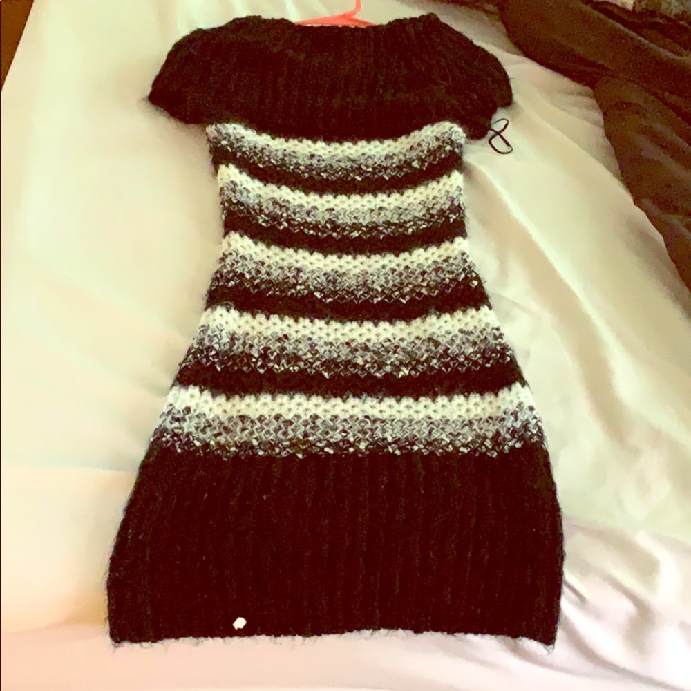 Striped cowlneck sweater dress